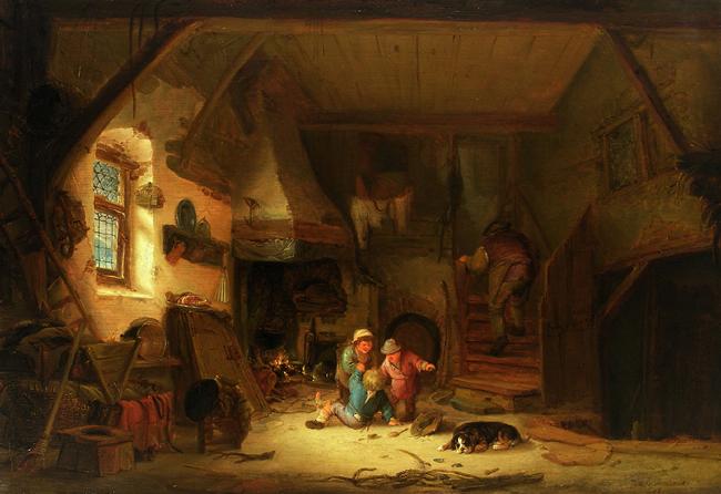 Isaac van Ostade Bauerninterieur mit spielenden Kindern